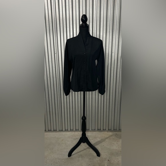 Women’s Vintage Halston Black Polyester Button Down Long Sleeve Blouse Size 8 - Picture 1 of 5